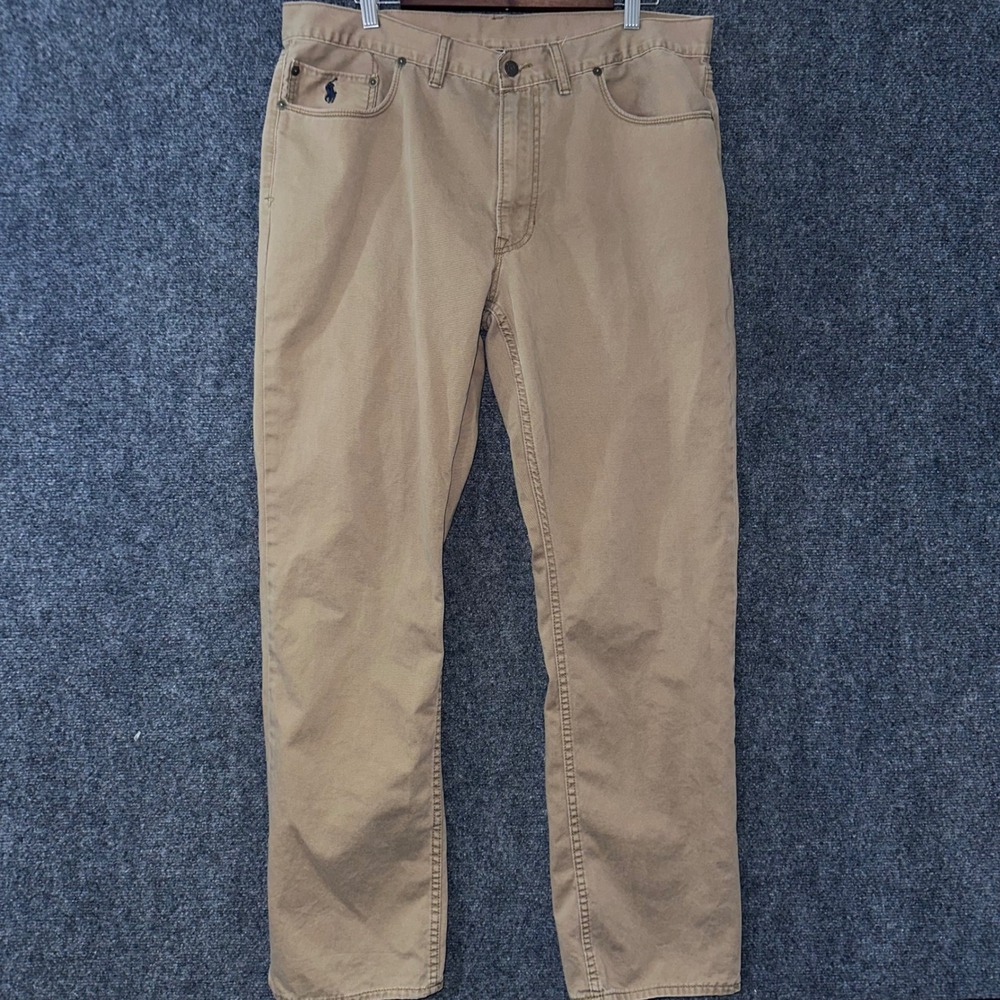 Polo Ralph Lauren Authentic Dungarees Pants Mens 38x32 Tan Khaki Straight Leg
